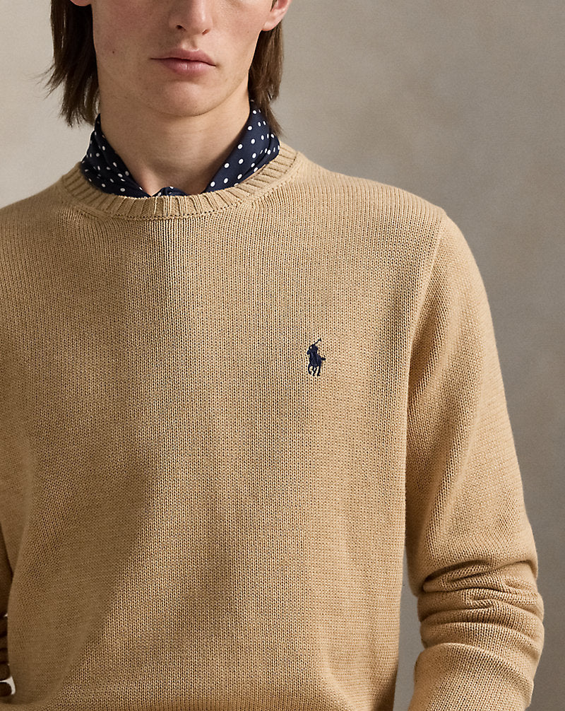 Cotton Crewneck Jumper Camel Melange