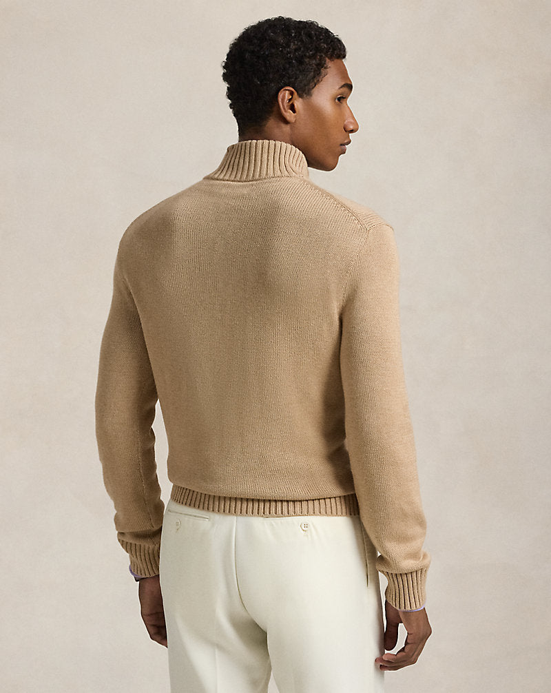 Cotton Quarter-Zip Jumper Camel Melange