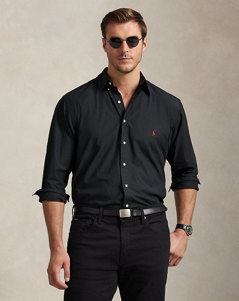 Stretch Poplin Shirt Polo Black